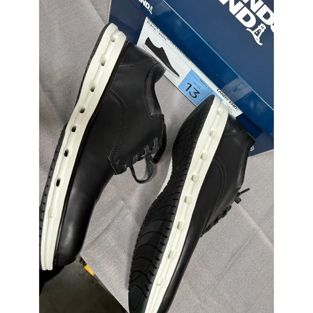 Lands End Sport Oxford Comfort Shoes Mens Size 13 Black & White 1908426 NEW